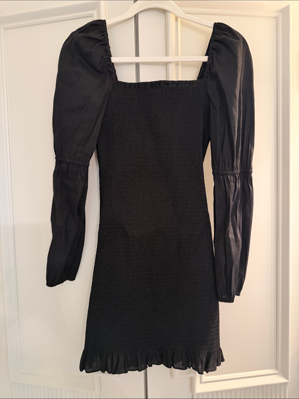 Gianni Bini Black Puff Sleeve Smocked Mini Dress